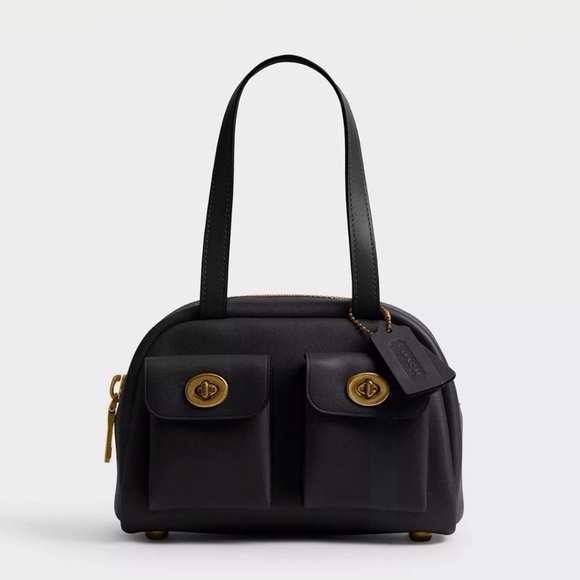 Coach Twin Turnlock Bag 20 Satchel in Dark Brass/Black Waxed Smooth Leather NWT - Picture 15 of 15